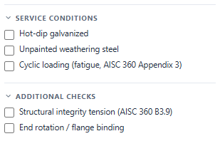 Service conditions and additional checks