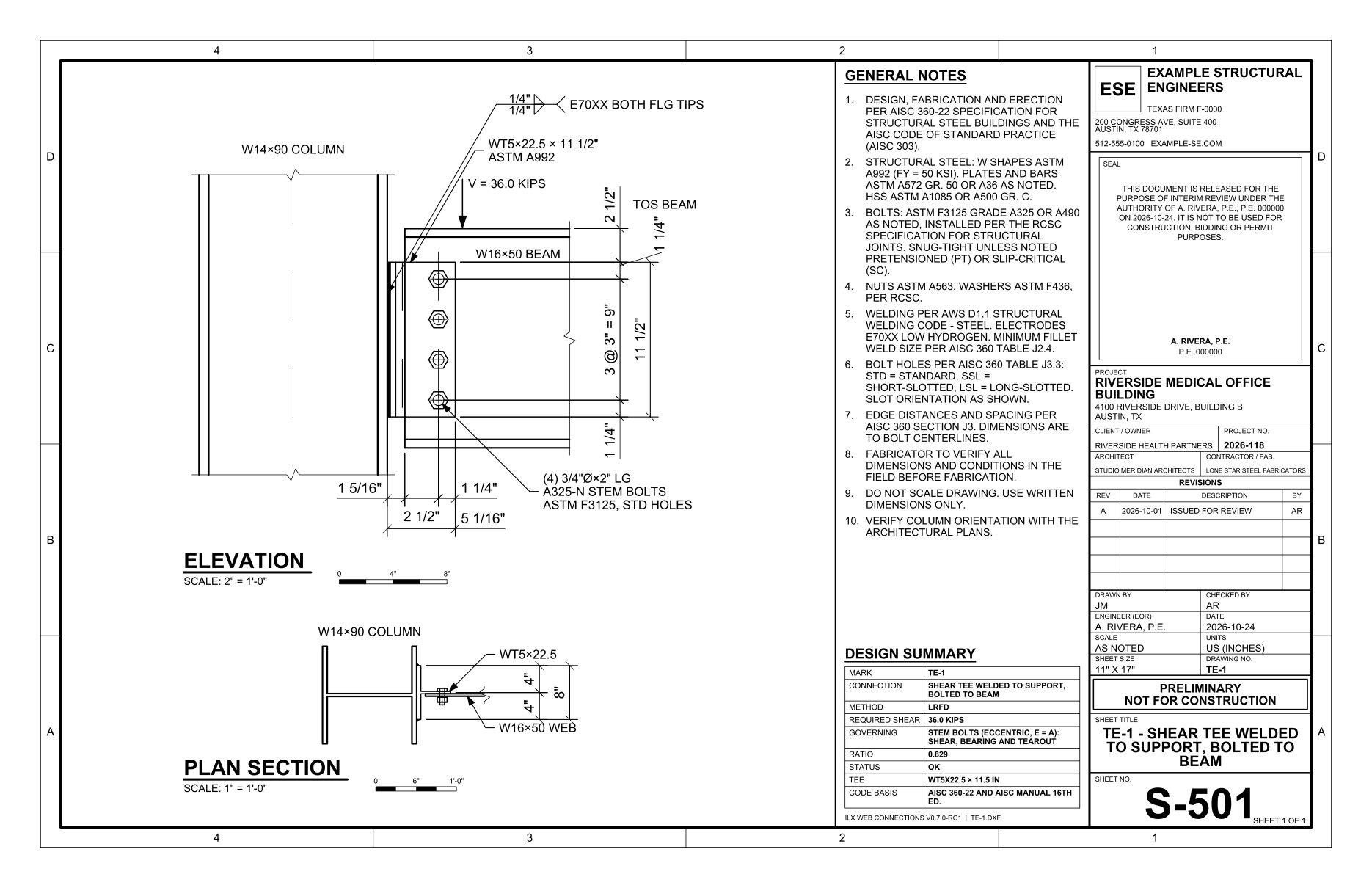Shear tee drawing sheet