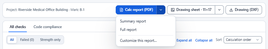 Calc report menu
